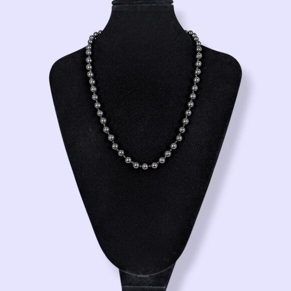 V. Knotted Hematite Beaded Necklace - Picture 3 of 5